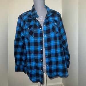 Blue and Black Plaid Button-Up Shirt